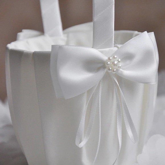 Ivory Satin Flower Girl Basket & Pillow Set - Picture 5 of 8